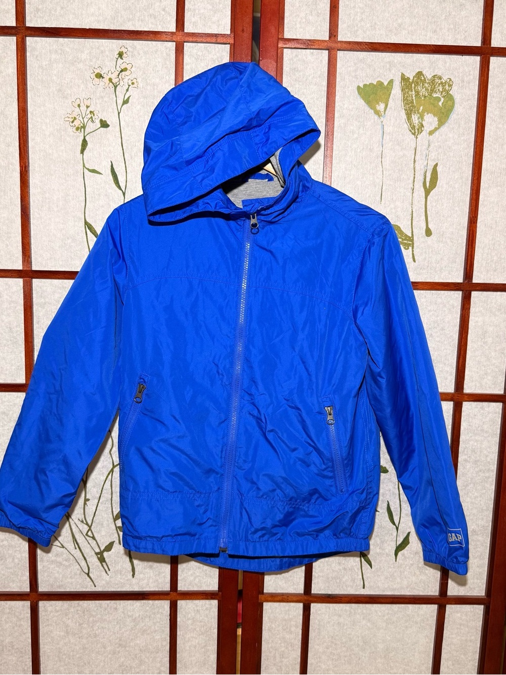 Gap kids windbreaker hooded jacket blue lined full zip size L regular